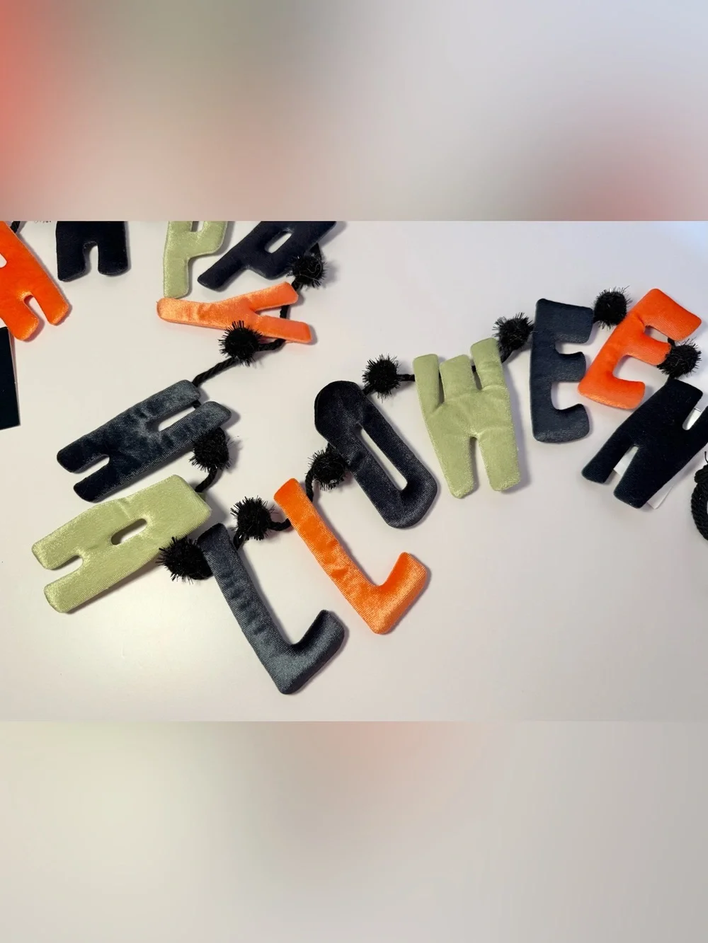 Happy Halloween Velvet Letter Garland in Black, Lime and Orange 48” long